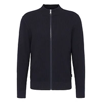 Ribbed Full-Zip Mockneck Sweater