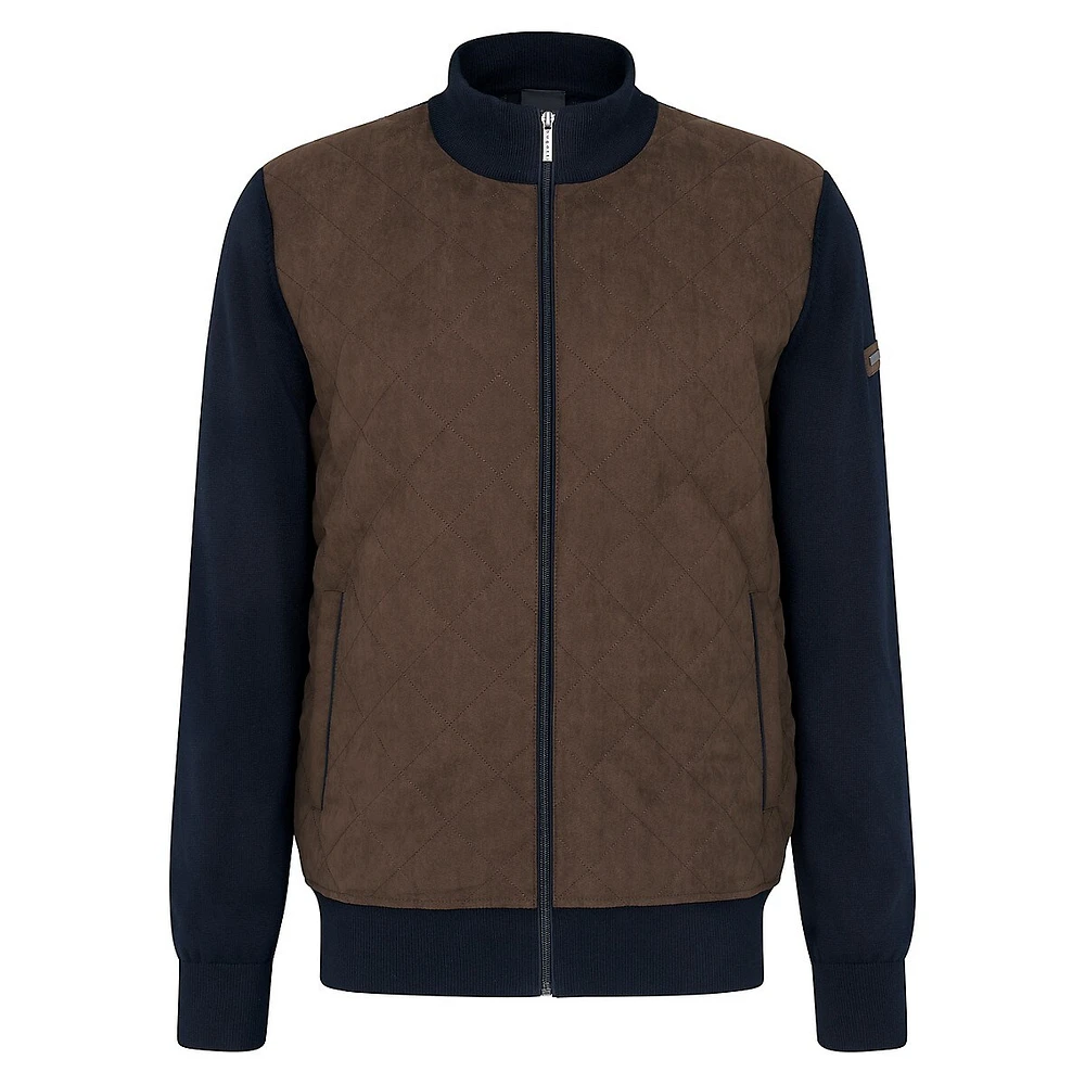 Full-Zip Quilted Mockneck Knit Jacket