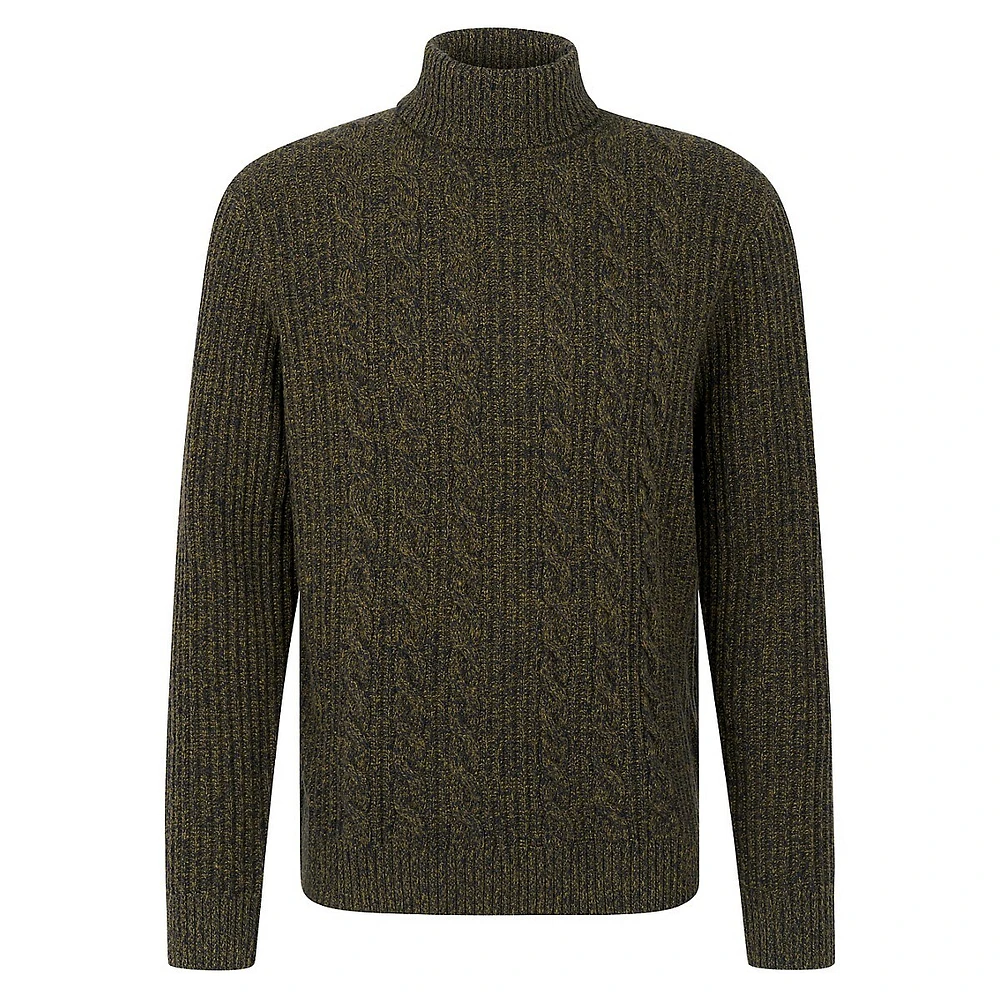 Wool-Blend Twist-Cable Turtleneck Sweater