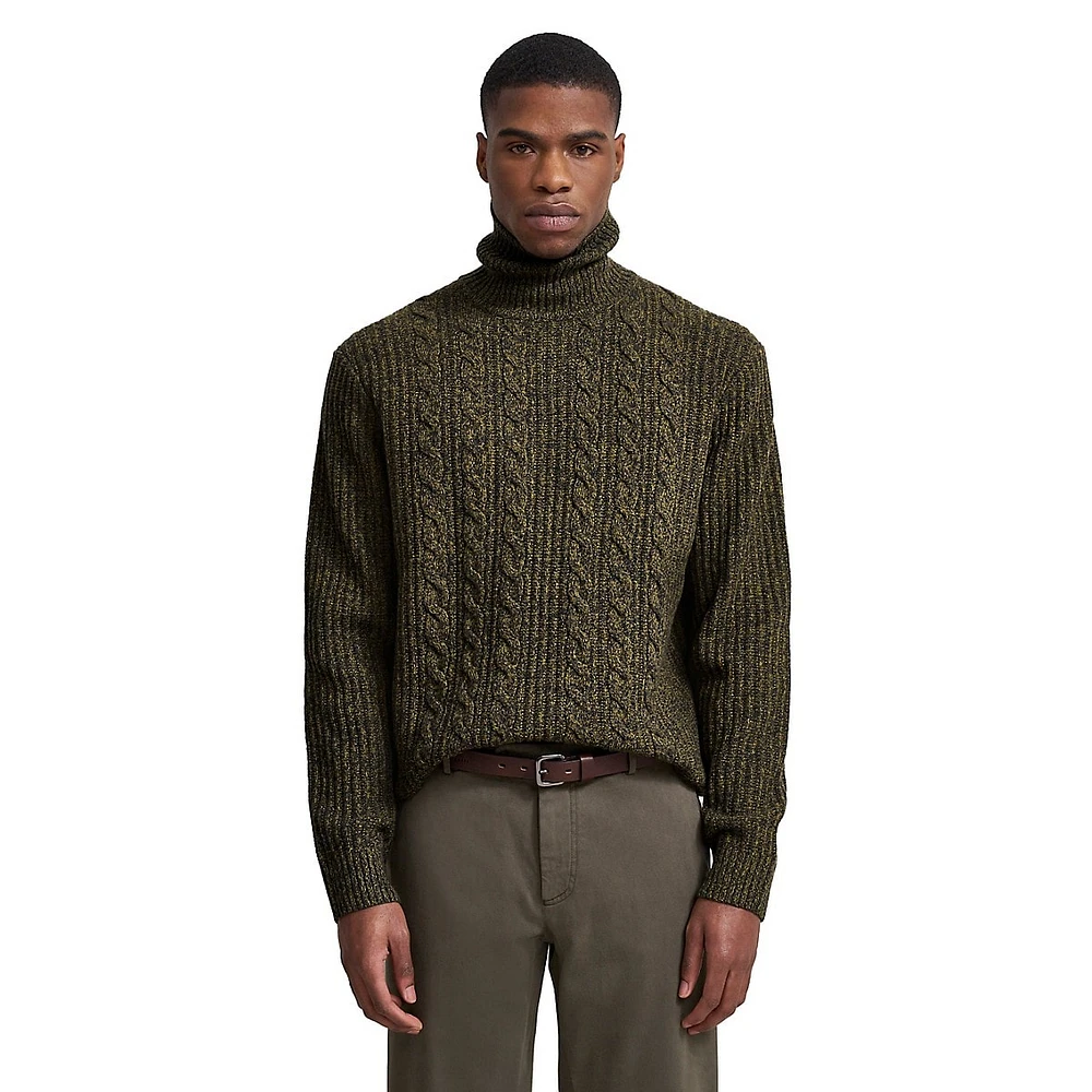 Wool-Blend Twist-Cable Turtleneck Sweater