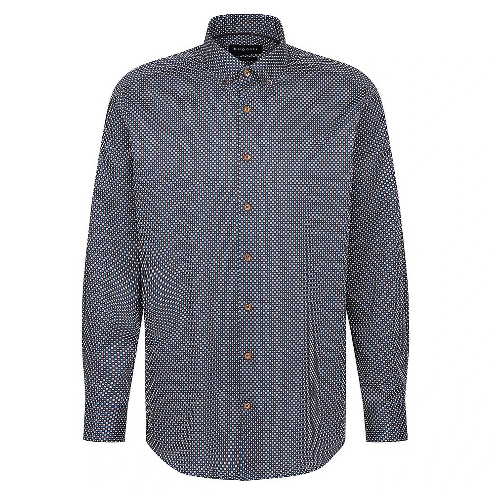 Modern-Fit Geo-Print Satin Easy-Care Shirt