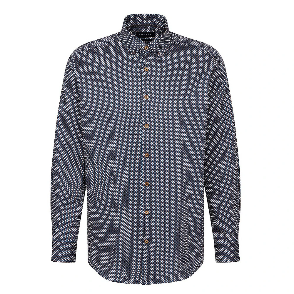 Modern-Fit Geo-Print Satin Easy-Care Shirt