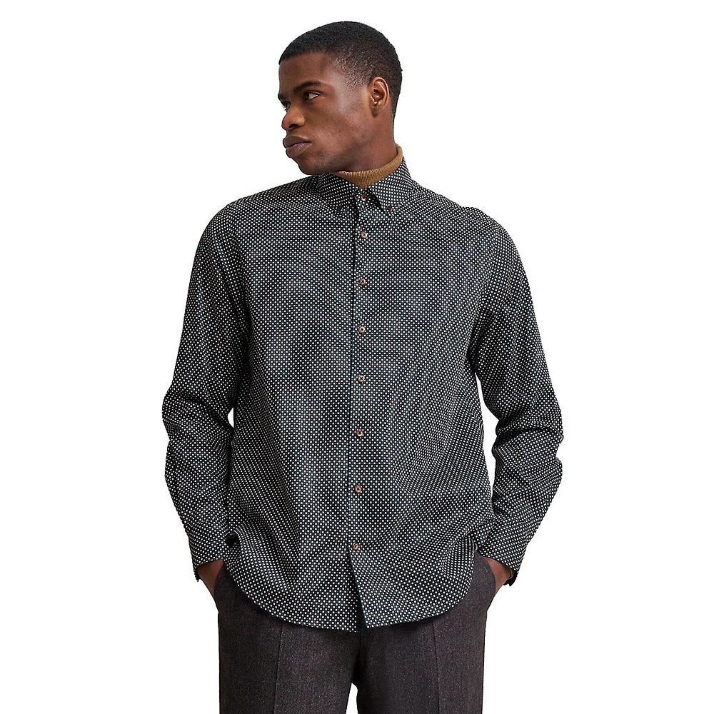 Modern-Fit Geo-Print Satin Easy-Care Shirt