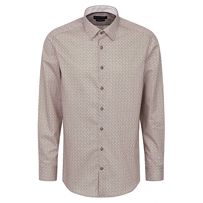 Modern-Fit Printed Satin Easy-Care Dress Shirt