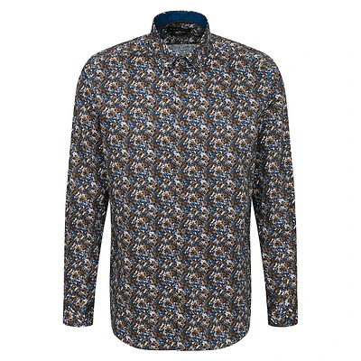 Modern-Fit Printed Satin Button-Down Shirt