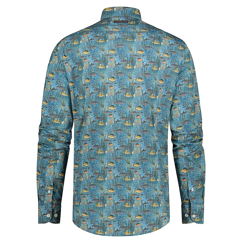 Chemise à imprimé corail et poisson