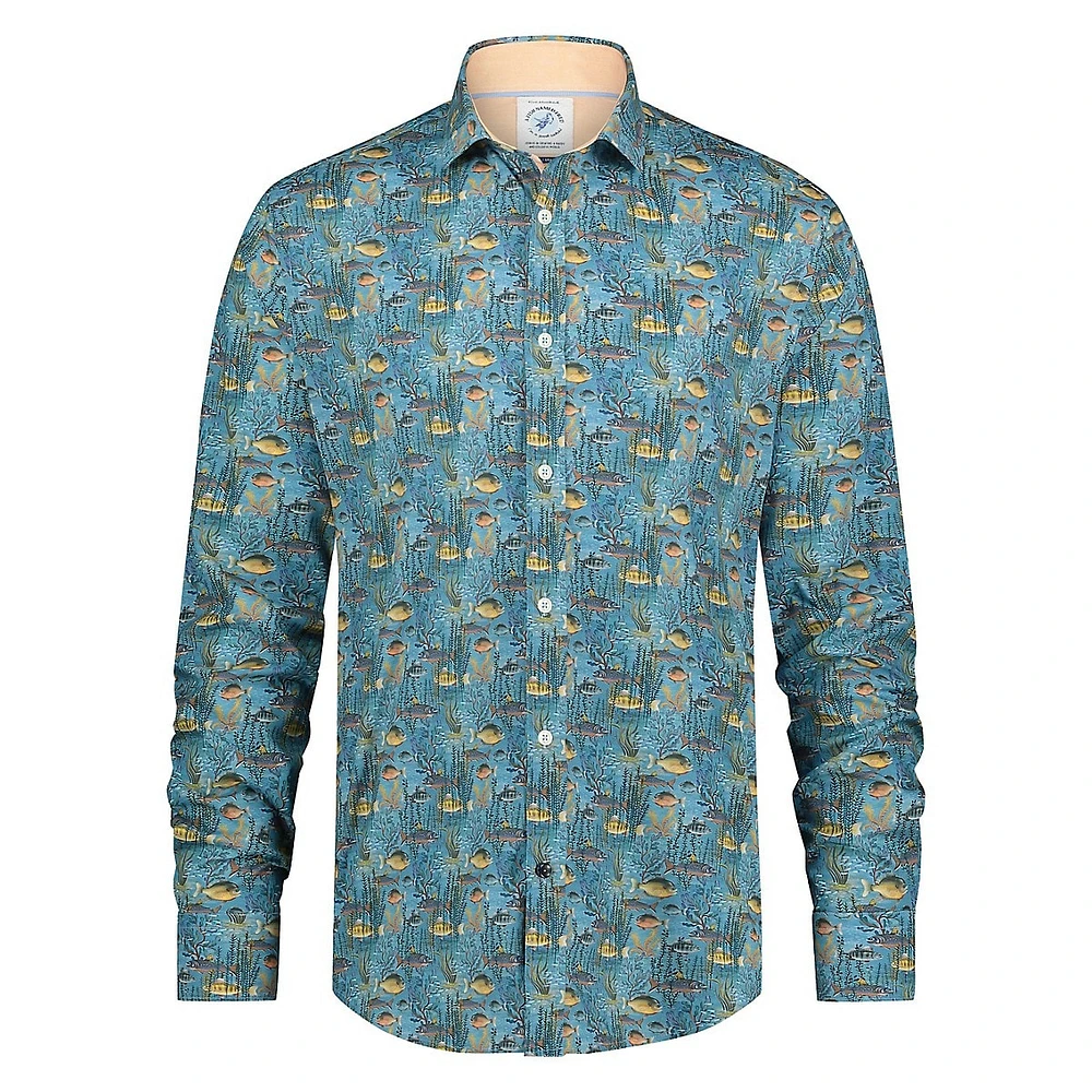 Chemise à imprimé corail et poisson