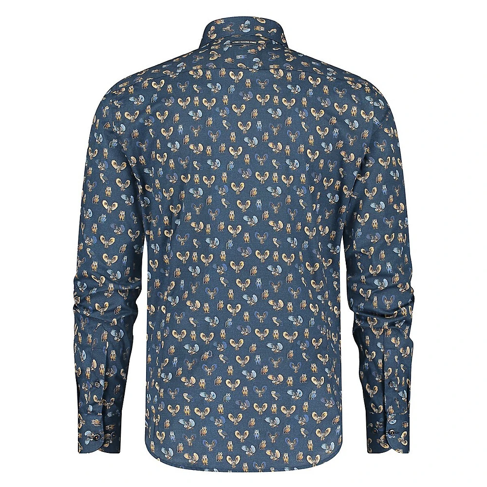 Regular-Fit Owl-Print Stretch Shirt