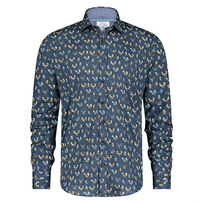 Regular-Fit Owl-Print Stretch Shirt