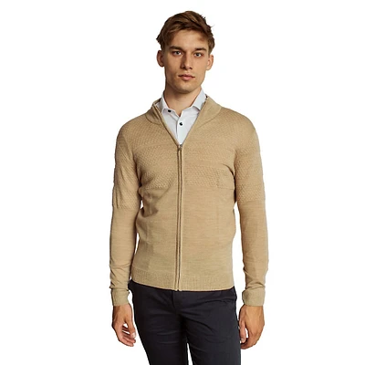 Eaton Textured Merino-Wool Blend Zip Cardigan