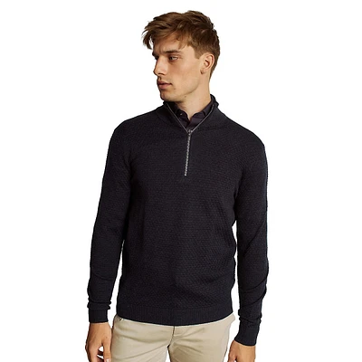 Innes Merino Wool-Blend Bubble-Knit Quarter-Zip Sweater