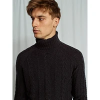 Turtleneck Merino Wool-Blend Cabled Sweater