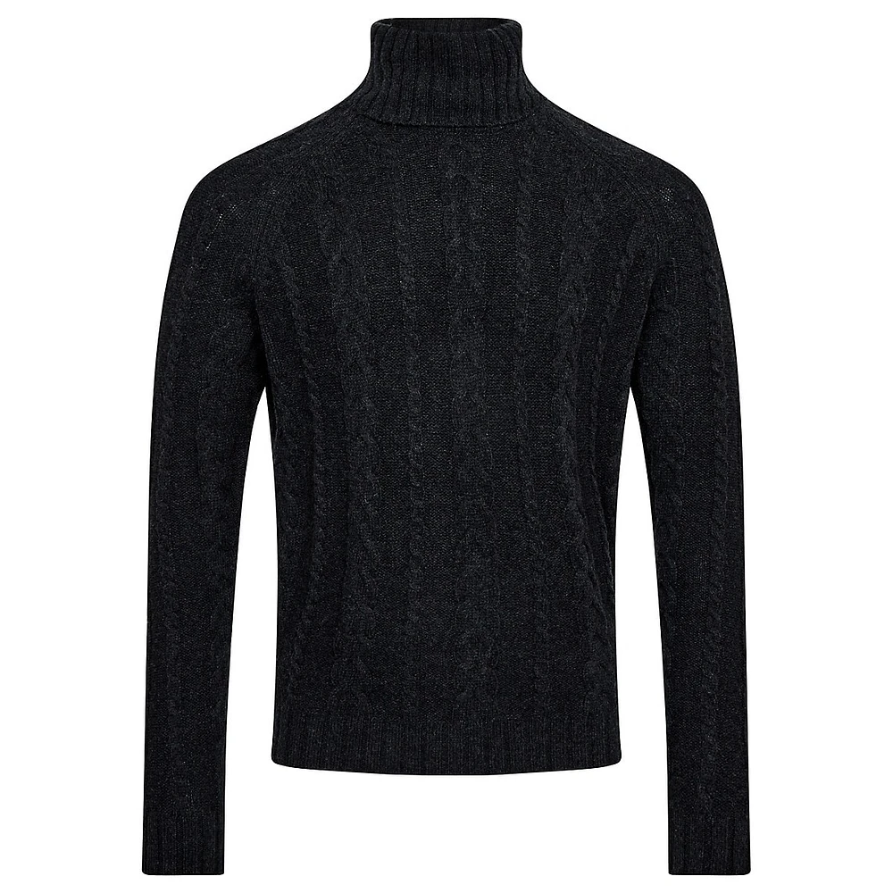 Turtleneck Merino Wool-Blend Cabled Sweater