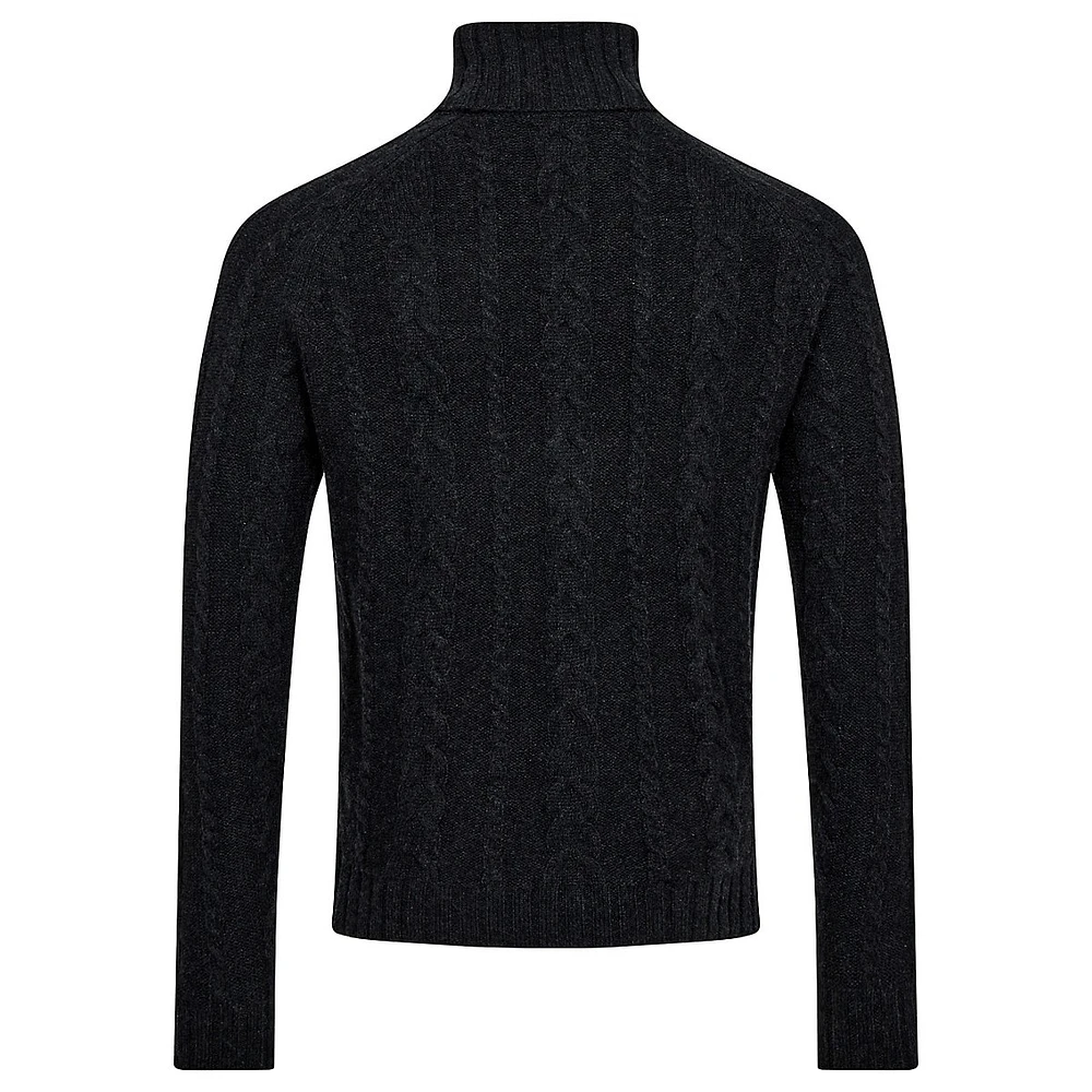 Turtleneck Merino Wool-Blend Cabled Sweater