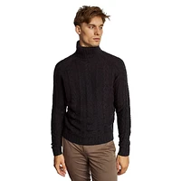 Turtleneck Merino Wool-Blend Cabled Sweater