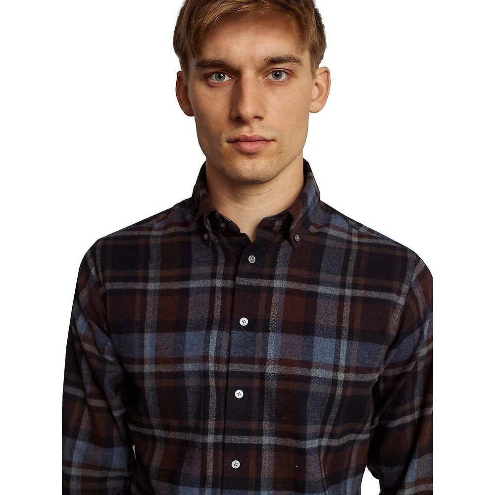 Tethys Modern-Fit Brushed Plaid Casual Shirt