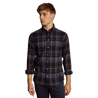 Tethys Modern-Fit Brushed Plaid Casual Shirt