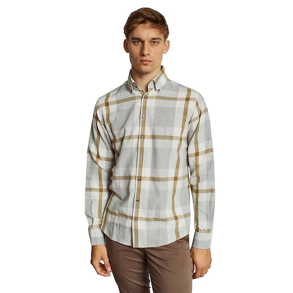 Triton Casual Modern-Fit Brushed-Cotton Check Shirt