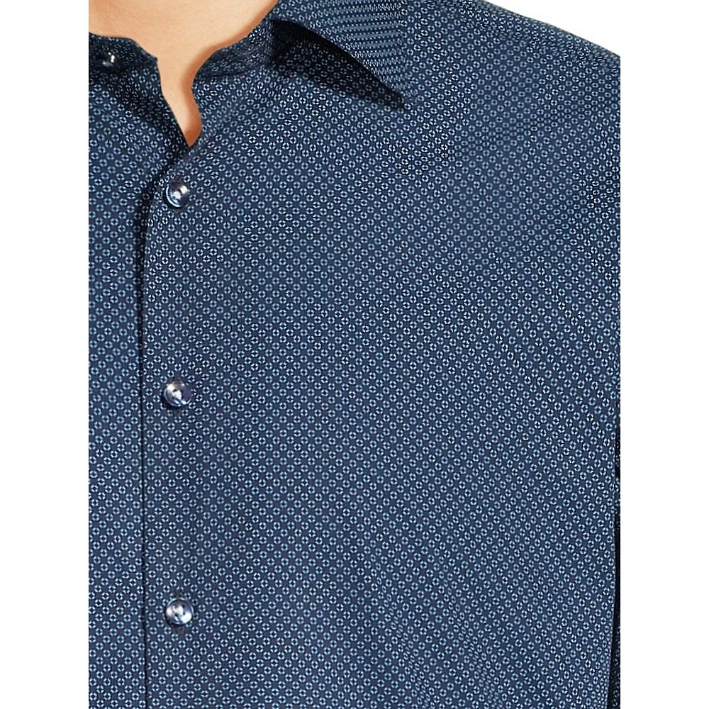 Modern-Classic Fit Easy-Care Spread Collar Geo-Print Dress Shirt