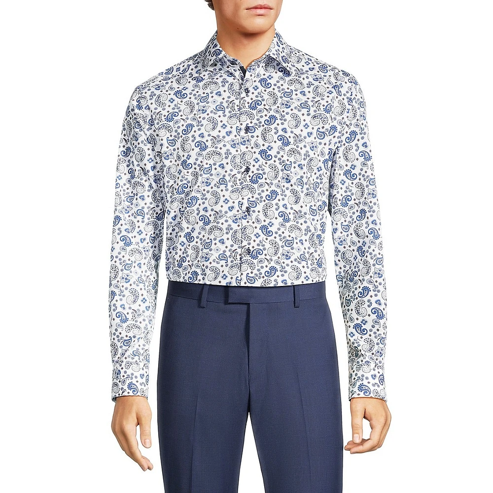 Modern-Classic Fit Easy-Care Spread Collar Paisley Dress Shirt