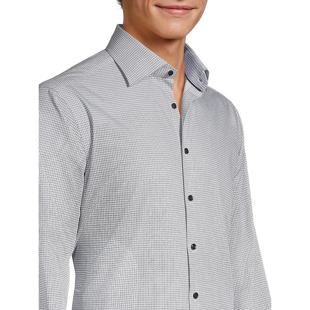 Modern-Classic Fit Easy-Care Spread Collar Geo-Print Dress Shirt