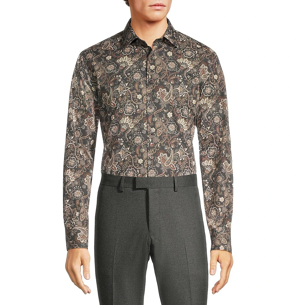 Modern-Classic Fit Easy-Care Paisley-Print Dress Shirt