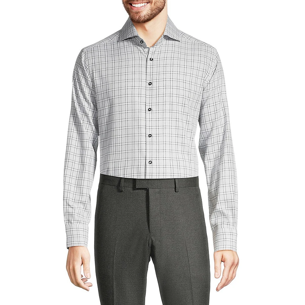 Slim-Fit Cutaway-Collar Plaid Dress Shirt