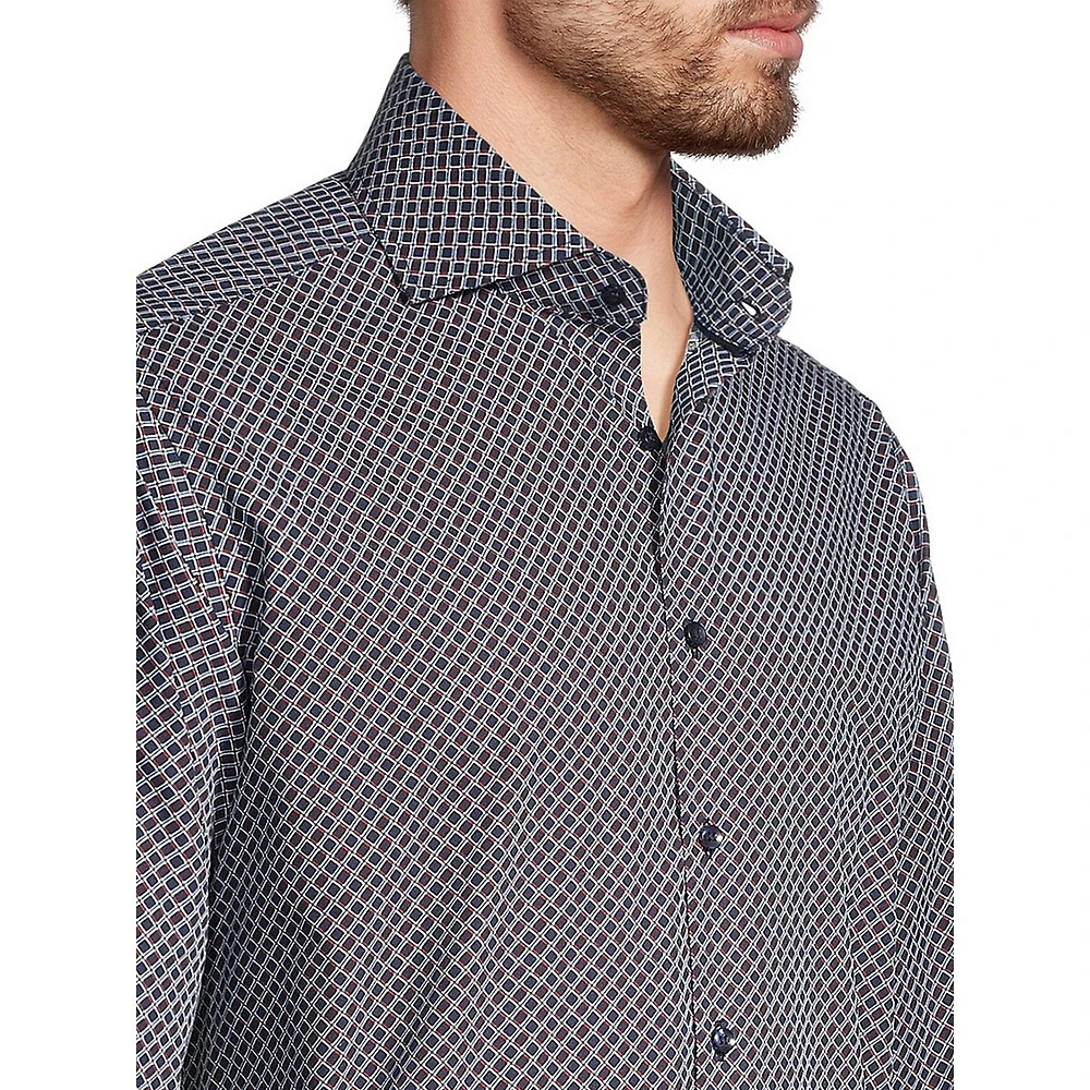 Slim-Fit Cutaway-Collar Geo-Print Dress Shirt