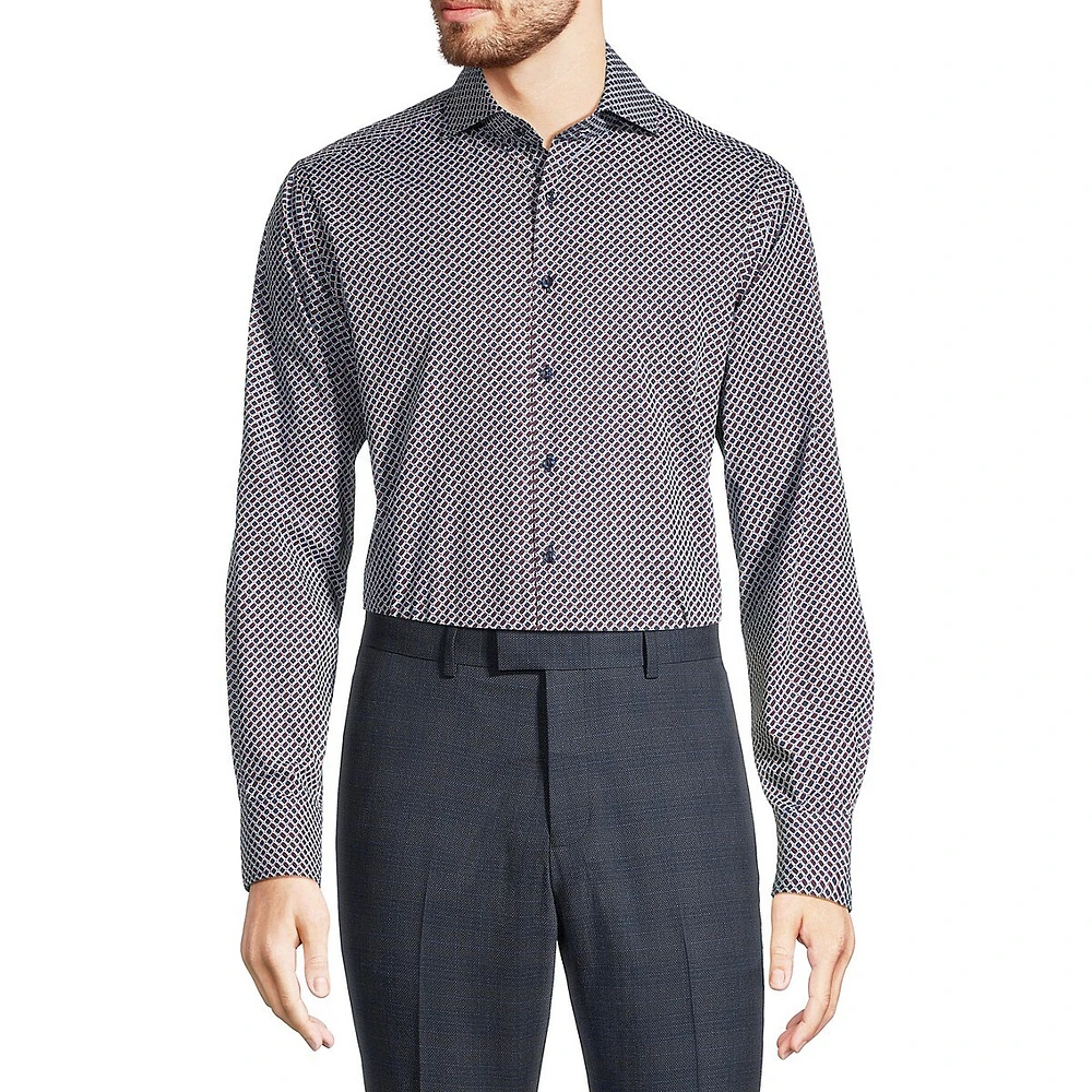 Slim-Fit Cutaway-Collar Geo-Print Dress Shirt