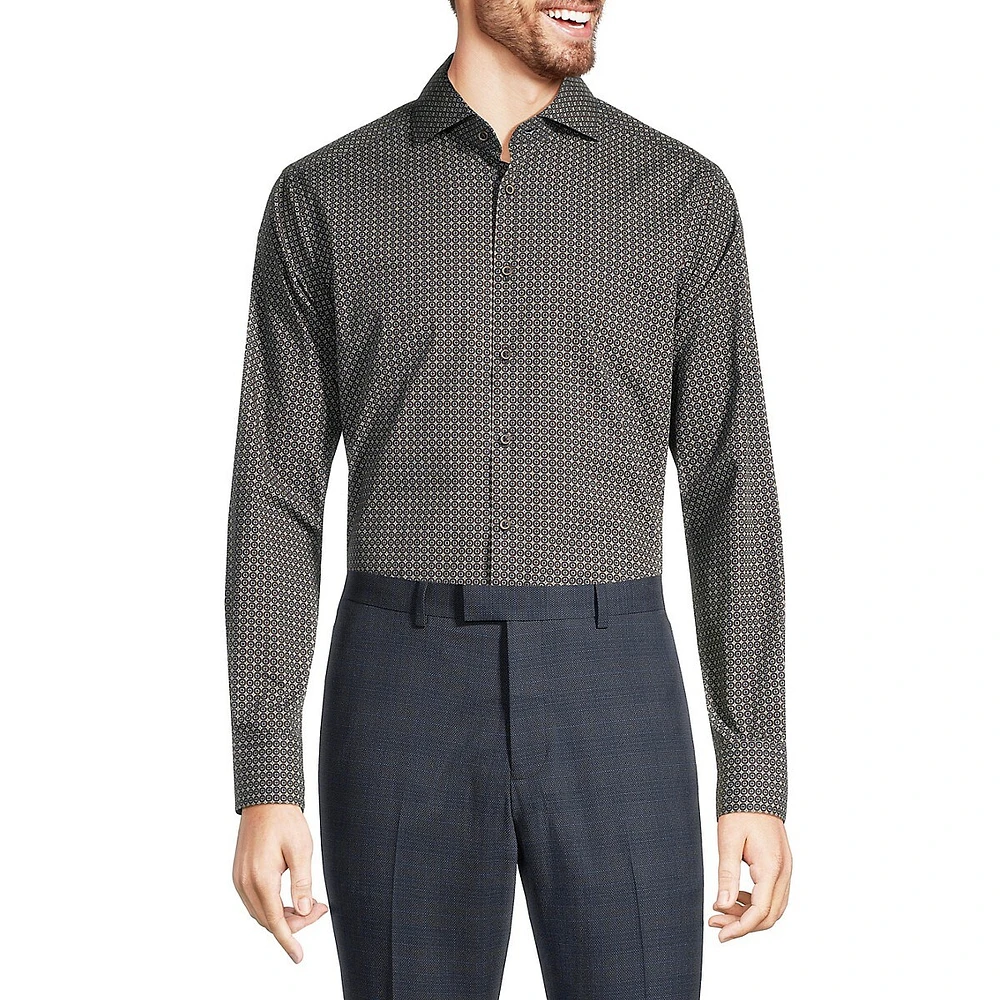 Slim-Fit Cutaway-Collar Medallion-Print Dress Shirt