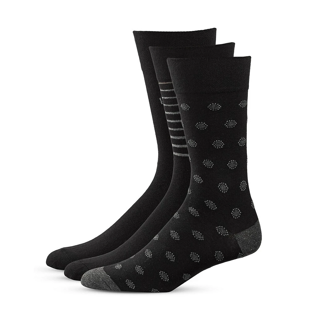 Men's 3-Pair Dots & Stripe Socks