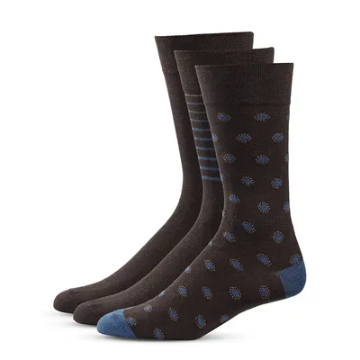 Men's 3-Pair Dots & Stripe Socks