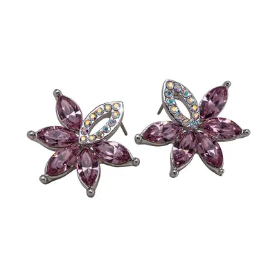 Amethyst Ab Luxury Crystal Floral Stud Earrings