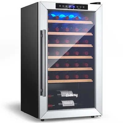 20 Inch Wine Cooler Refrigerator For 33 Bottles With Tempered Glass Door