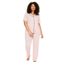 Woman Unifarben Knit Shirt-trousers Plus Pajamas Set