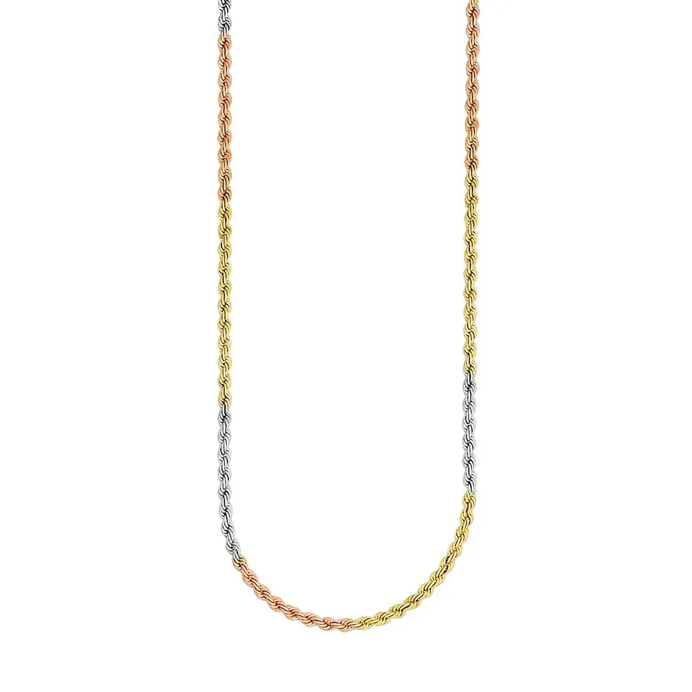 10K Tri-Tone Rope Chain Necklace