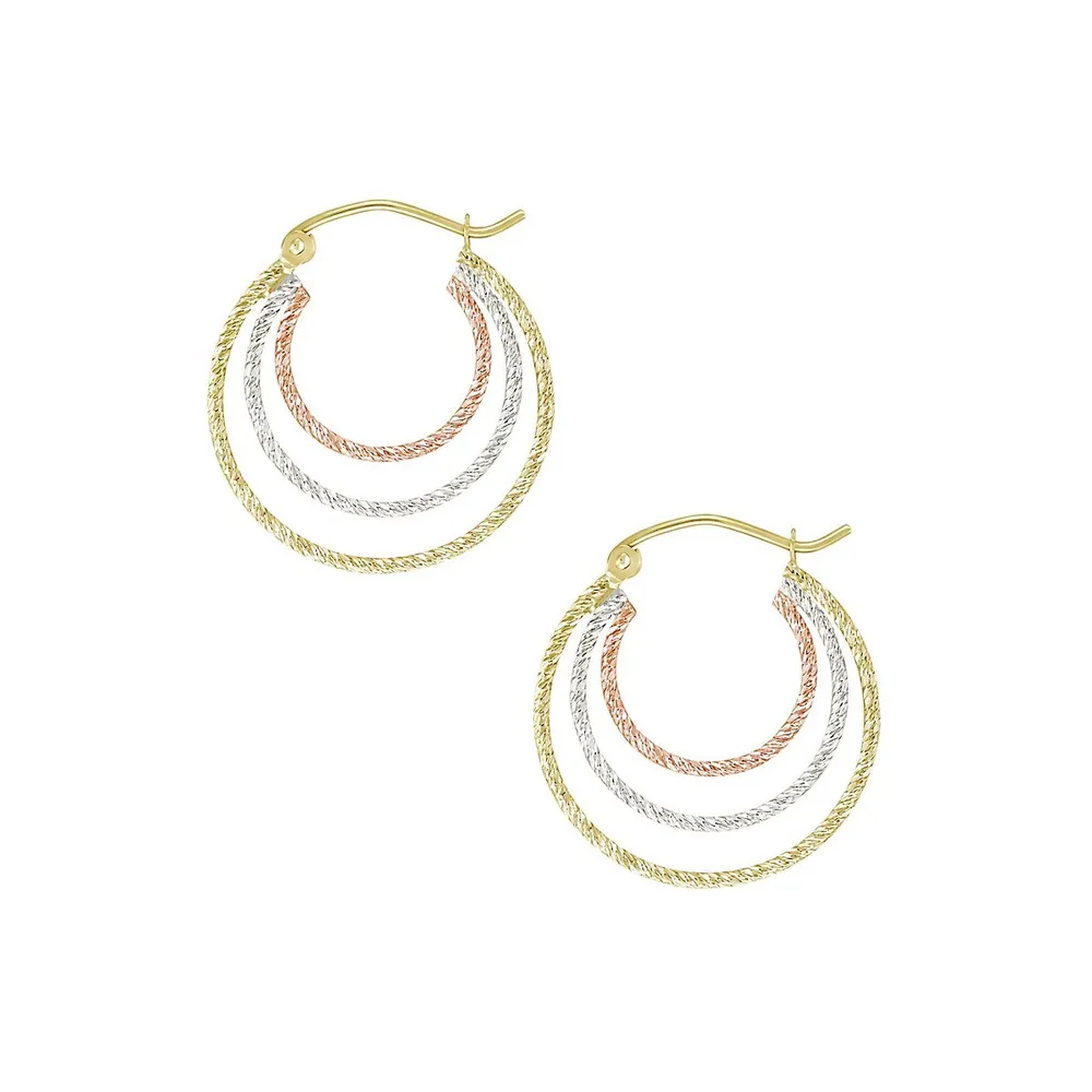 10K Tri-Tone Gold Hoop Earrings