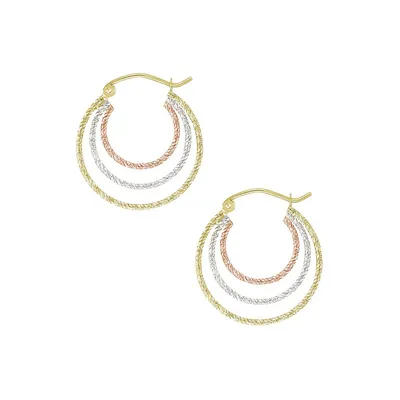 10K Tri-Tone Gold Hoop Earrings