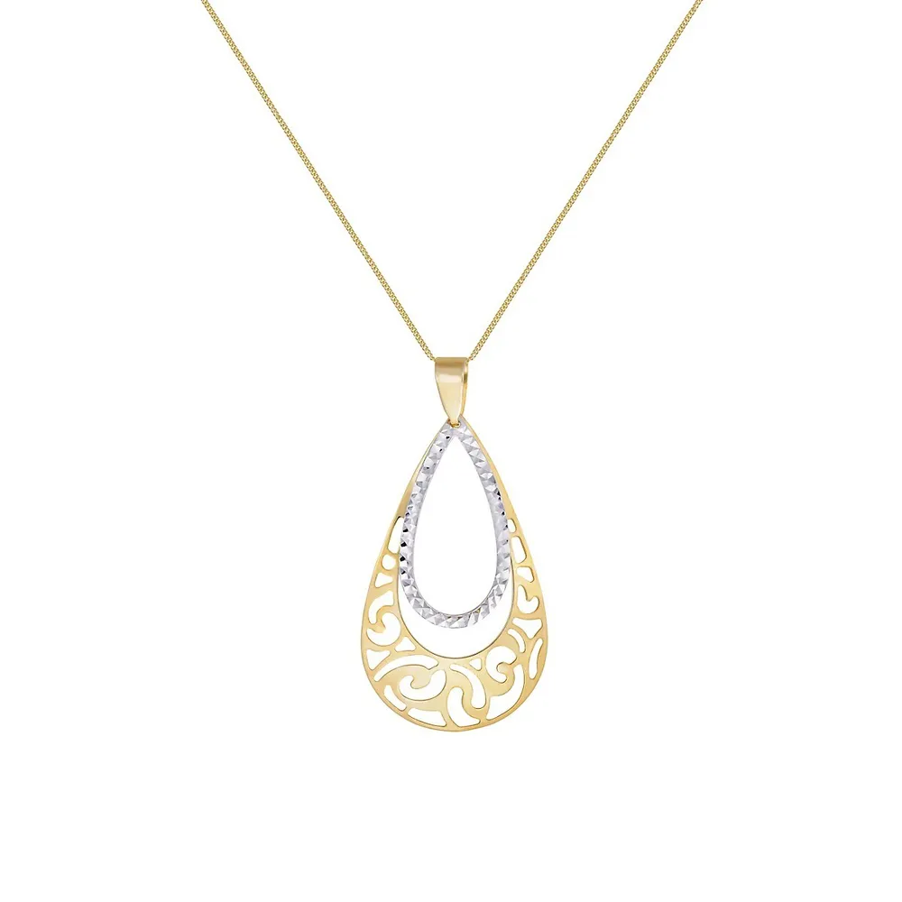 Two-Tone Sterling Silver Filigree Teardrop Pendant Necklace