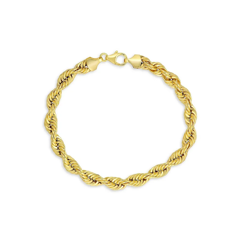 10K Goldplated Sterling Silver Rope Chain Bracelet - 7.5-Inch x 6MM