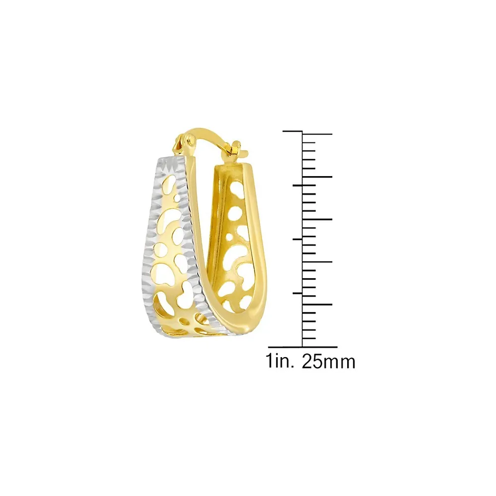 10K Two-Tone Goldplated Sterling Silver Cutout Huggie Hoop Earrings