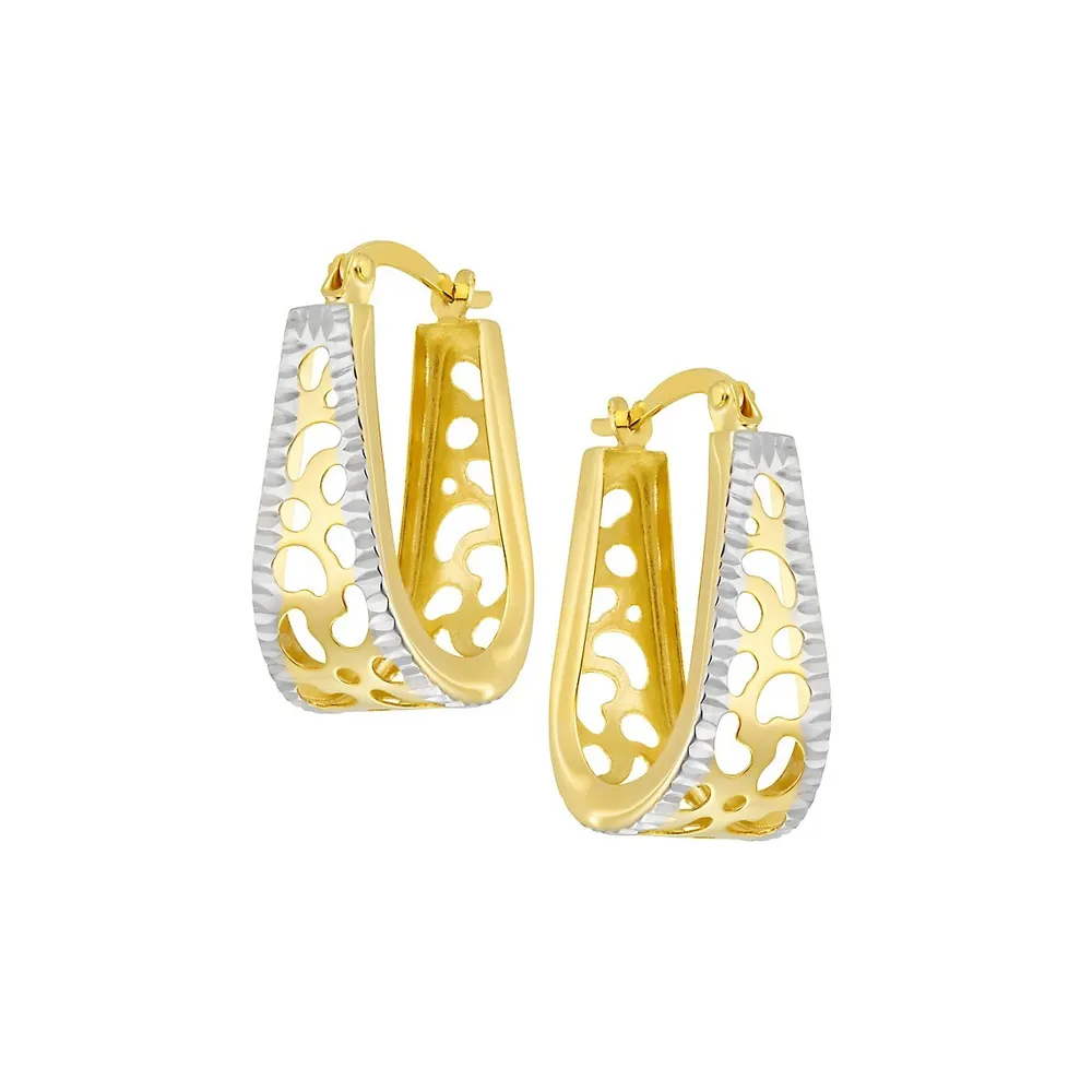 10K Two-Tone Goldplated Sterling Silver Cutout Huggie Hoop Earrings