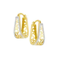 10K Two-Tone Goldplated Sterling Silver Cutout Huggie Hoop Earrings