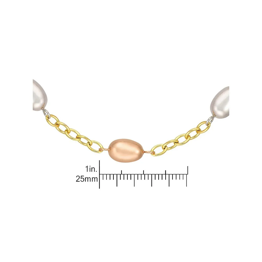 10K Tri-Tone Goldplated Oval-Station Chain Bracelet