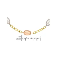 10K Tri-Tone Goldplated Oval-Station Chain Bracelet