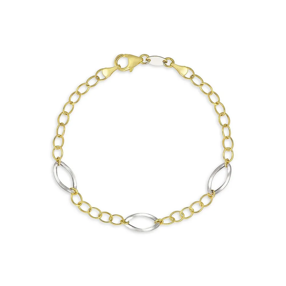 10K Two-Tone Goldplated Sterling Silver Fancy-Link Bracelet