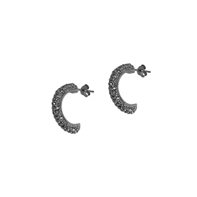 Rhodium-Plated Sterling Silver & Black Cubic Zirconia Earrings