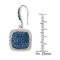 Sterling Silver & Blue Crystal Square Drop Earrings