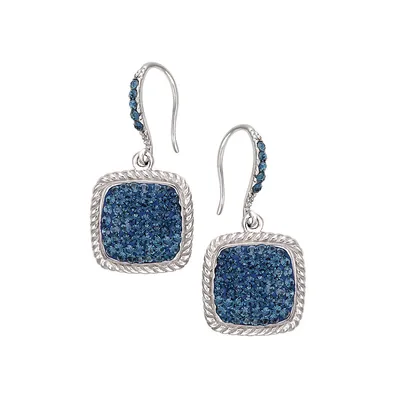 Sterling Silver & Blue Crystal Square Drop Earrings