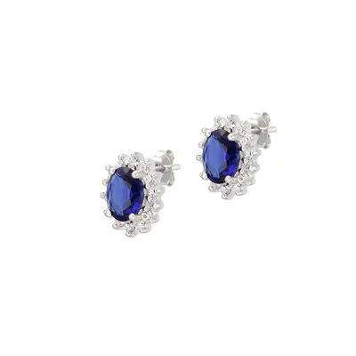 Sterling Silver, Sapphire & Cubic Zirconia Earrings